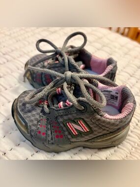 New Balance Gray and Pink baby Sneakers. So cute!